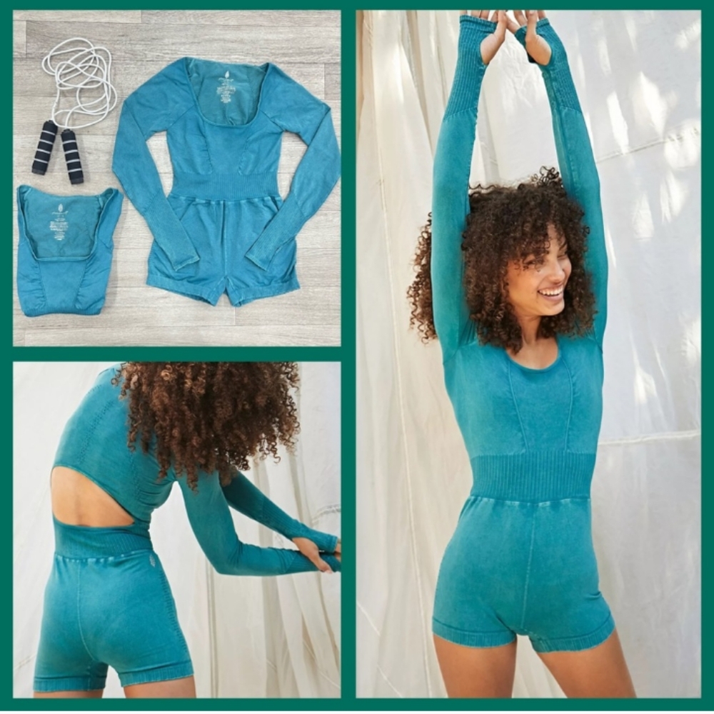 Free People Movement Good Karma Long Sleeve Runsie Size M/L Overcast Turquoise